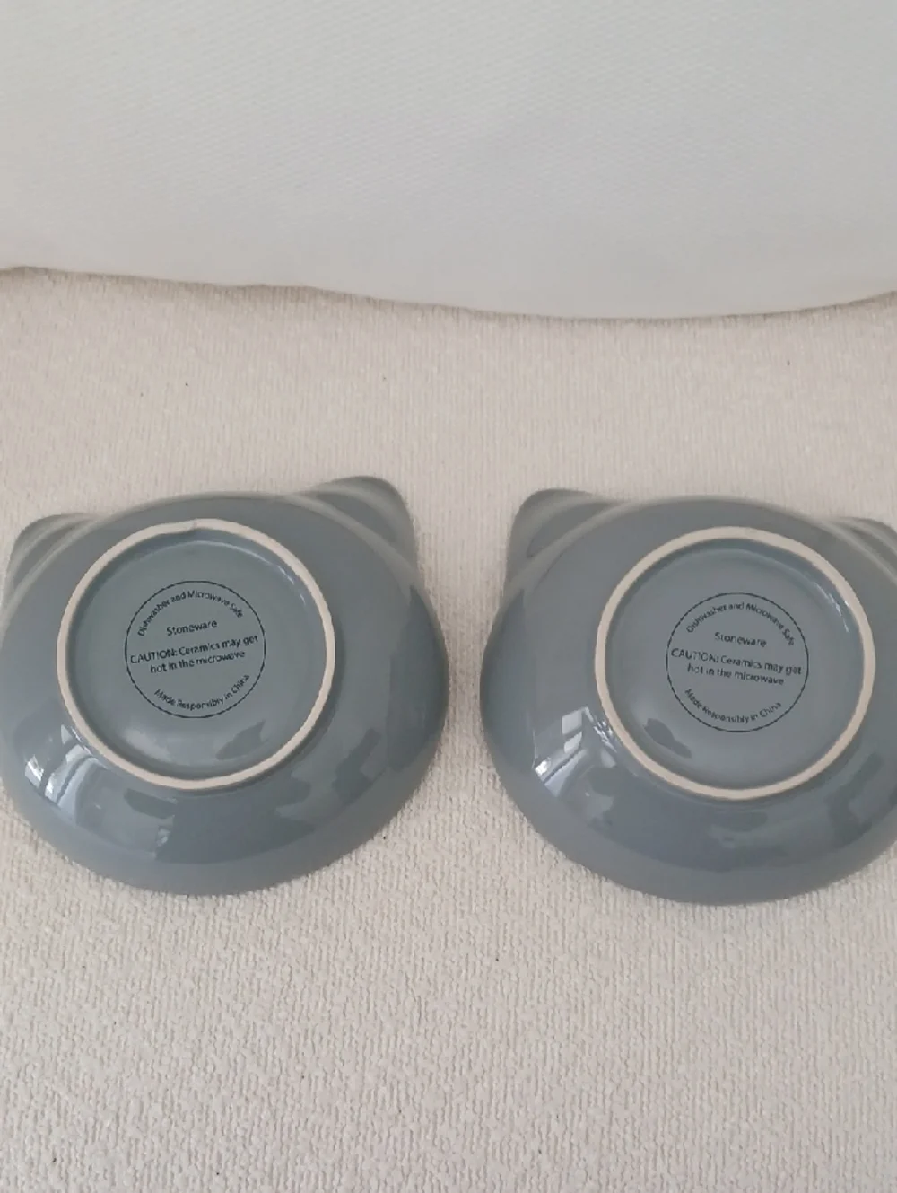 PAIR of Cat Head Shaped Stoneware  Dishes / Bowls